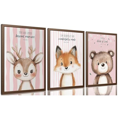 Nursery Christian Bible Verses Safari Animals Wall Art Child of God Cute Animals Picture Wall Decor Deer Fox Bear Poster Print Artwork for Kids Boys Girls Room Home Decoration Unframed