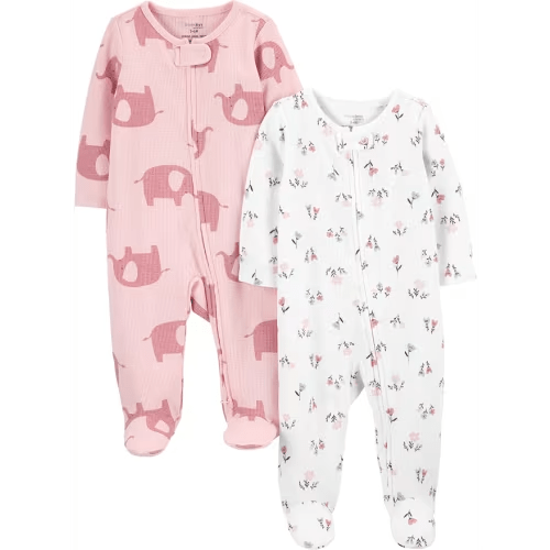 Simple Joys by Carter's Baby Girls' 2-way Zip Thermal Footed Sleep and Play, Pack of 2