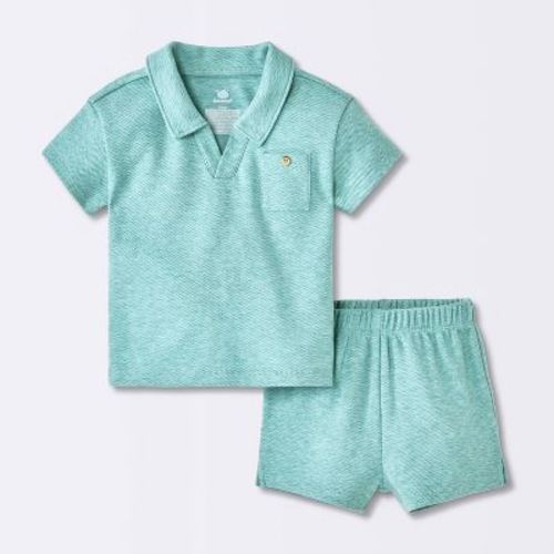 Baby Boys' 2pc Johnny Collar Polo Shirt and Shorts Set - Cloud Island™ Blue Newborn