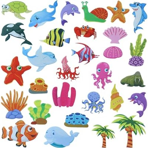 BXI 30 Pcs Ocean Felt Board Story Pieces Set for Toddlers, Preschool & Kindergarten, Precut Felt Marine Life Figures for Preschool Crafts Activity Early Learning Storytelling
