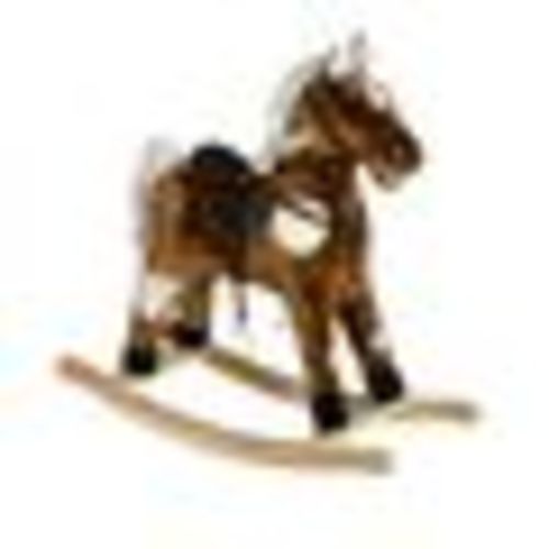 Vintage-style Metal Rocking Horse with Music, Nursery Rhyme Plush Rocker for Toddlers & Kids, Dark Brown, Multicolor