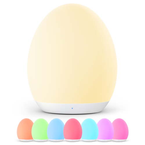 Night Light, Egg Light for Nursery with 7 RGB Colors Changeable & Stepless Dimming, Rechargeable Tap Light with 1h Timer & Touch Control, Portable Night Light for Babies BPA Free
