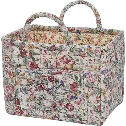 Quilted Laundry Basket with Handles - Multi-Purpose Fabric Storage Basket，Boho Fabric Storage Baskets with Handles for Car, Home & Nursery - Collapsible Square Organizer (multicolor)