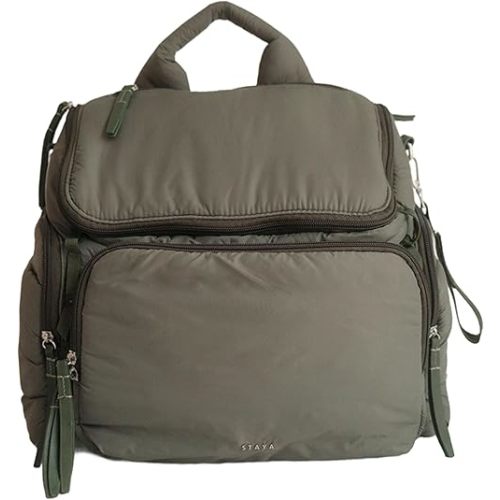 Staya Cloud Diaper Bag Backpack - Water Resistant Travel Baby Bag with 12.3L Storage (Sage, Medium)