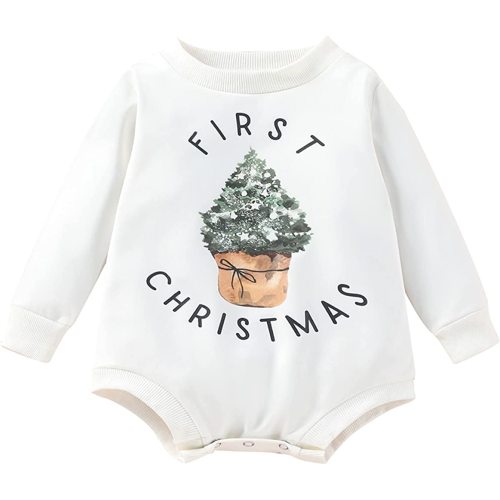 FYBITBO My First Christmas Baby Girl Boy Outfit Sweatshirt Romper Sweater Onesie Long Sleeve Bodysuit Fall Clothes