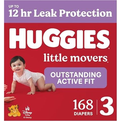 Huggies Size 3 Diapers, Little Movers Baby Diapers, Size 3 (16-28 lbs), 168 Count (6 Packs of 28), Packaging May Vary