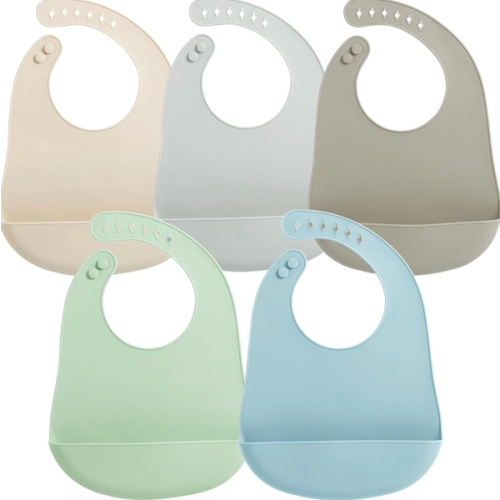 PandaEar 5 Pack Waterproof Silicone Baby Bibs| Super Thin Light Weight Feeding Bib with Food Catcher Pocket for Toddler