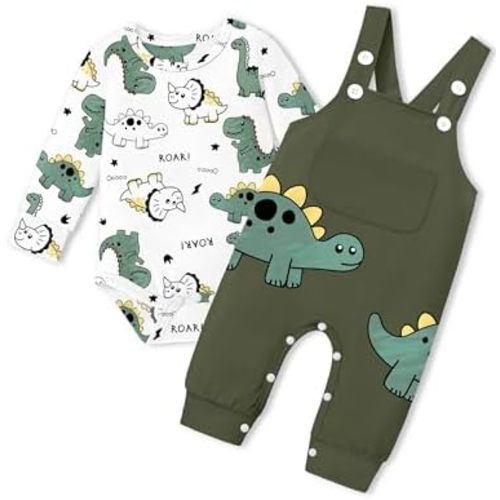 Baby Boy Clothes Dinosaur Romper Adjustable Overalls Baby Boy's Clothing Infant Boy Clothes 2PCS Outfits Fall Winter