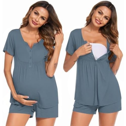 Ekouaer Women's Maternity Nursing Pajama Sets Short Sleeve Postpartum Pajamas Breastfeeding Pregnancy Clothes