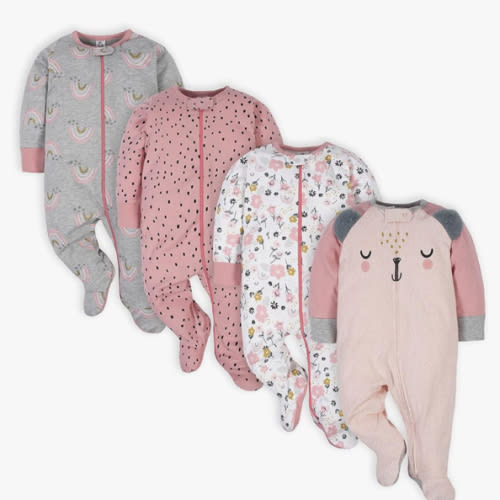 Gerber baby-girls 4 Pack Sleep 'N Play Footie