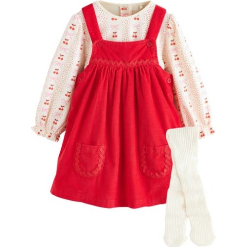 Bow Corduroy Pinafore Dress, Bodysuit & Socks Set, 6-9M