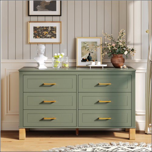 George Oliver 6-Drawer Double Dresser, Modern Storage Cabinet With Metal Handles & Solid Wood Legs, Heavy-Duty Organizer For Kids And Adults | Wayfair