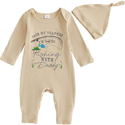 Pack My Diapers I'm Going Fishing/Firefighter/Hunting With Daddy Newborn Baby Boy Girl Knitted Romper Fall Outfits