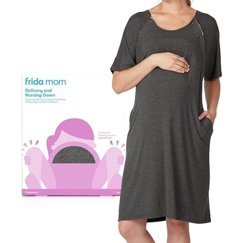 Frida Mom Labor and Delivery Gown for Hospital, Easy-Snap, Tagless Gown
