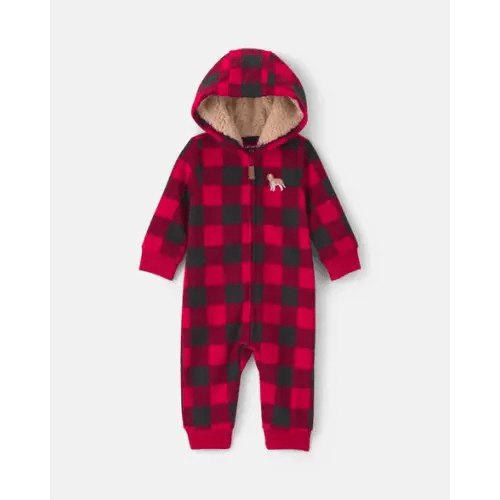 Baby Boy Buffalo Check Fleece Long-Sleeve Jumpsuit - Red/Black | Carter's 3-6 month
