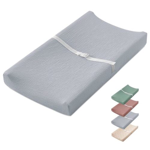 Blissful Diary Muslin Baby Changing Pad with Waterproof Lining Foam, Diaper Changing Table Pad with Cover for Dressers (Gray, Rectangular)