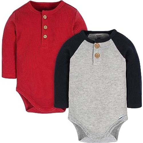 Gerber Baby Boys' Long Sleeve Henley Onesies (2 Pack)