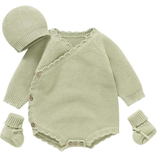 Cotton Unisex Baby 3 Piece Sweater Set | Knit Romper with Hat and Booties, Long Sleeve Outfit, Baby Boy Girl Clothes,Newborn Coming Home Outfit