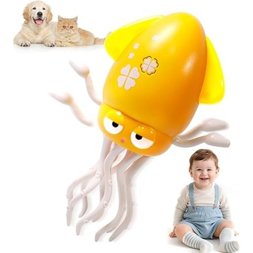 Dancing Octopus Baby Toy - Tummy Time Gift for Babies, Magic Music Dance Light, Infrared Automatic Obstacle Avoidance, Sensor Development Infant Toys Present for Toddler 3-8 Years Old Boy&Girl, Yellow