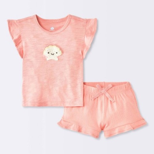 Baby Girls' Crochet Sea Shell T-Shirt and Shorts Set - Cloud Island™ Pink Newborn