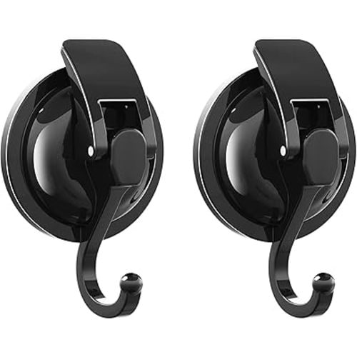 Heavy Duty Vacuum Suction Cup Hooks, Matte Black Plated Polished Super Suction for Kitchen Bathroom, 2 Pack