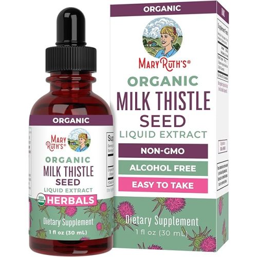 MaryRuth Organics Milk Thistle Seed Liquid Extract Drops, 1 fl oz | 1,190 mg Milk Thistle Seed | Silybum marianum | Alcohol-Free | Vegan | USDA Organic | Non-GMO
