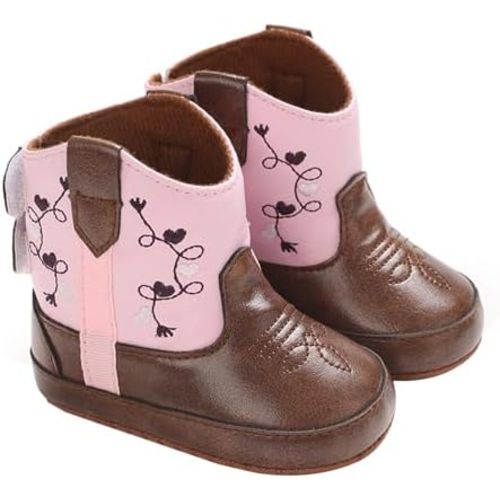 Baby Boys Girls Western Cowboy Boots Non-Slip Soft Sole Booties Toddler First Walker Crib Shoes