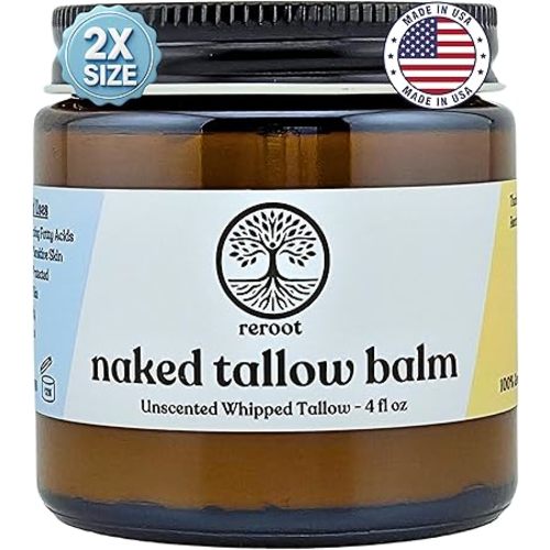 Beef Tallow for Skin | NAKED TALLOW BALM | 1 Ingredient - 100% Grass Fed Beef Tallow | Beef Tallow for Body & Face | Whipped & UNSCENTED for Sensititve Dry Skin, Babies, Eczema, Psoriasis