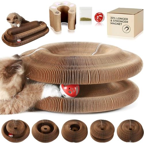 Accordion Cat Toy Scratcher – Cat Toys for Indoor Cats – Expandable Cat Cardboard Scratcher, Magnetic Reversible Interactive Cat Toy | LittleMitts