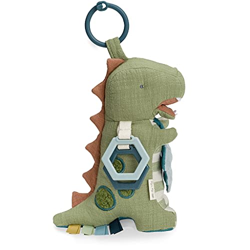 Itzy Ritzy Bitzy Bespoke Link & Love Activity Toy for Stroller, Car Seat or Activity Gym, Features Crinkle Sounds, Clinking Rings, Grosgrain Ribbons & Textured Materials, Dinosaur