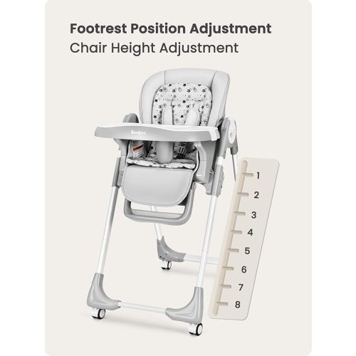 Foldable High Chair with Soft Cushion, High Chairs for Babies and Toddlers, Height Adjustable Feeding Chair, Adjustable Backrest and Footrest, Lockable Wheels, Star Gray