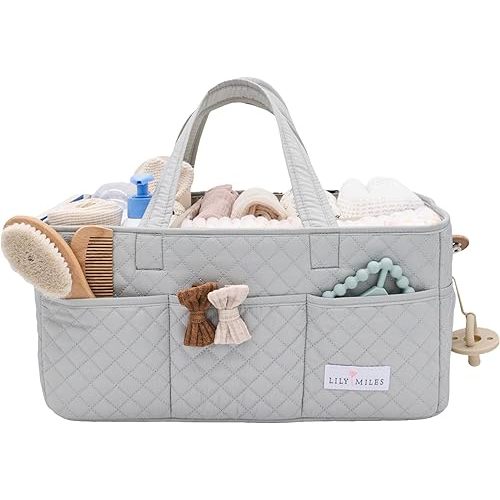 Lily Miles Baby Diaper Caddy Organizer, Nursery Storage Tote for Newborn Essentials and Diaper Change Station, Gift for Baby Shower and Registry Must-Have (Heather Gray)