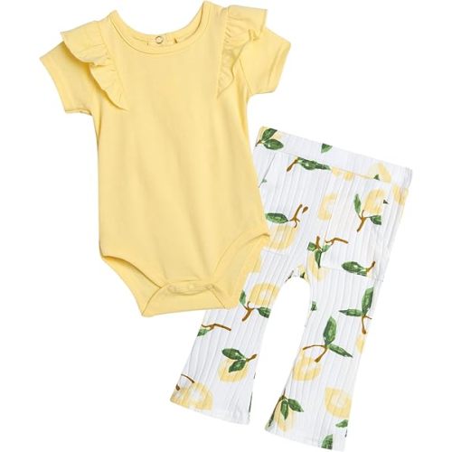 Jessica Simpson Baby Girl Clothes Set - 2 Piece Baby Onesie Bodysuit and Infant Pants Newborn Girl Outfits (Sizes: 0-9M)