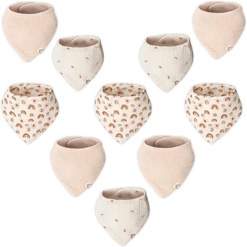 Muslin Baby Bibs for Boy and Girl, 10-Piece Baby Bandana Drool Bibs, Cotton Baby Bibs for Eating