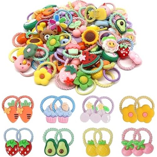 60Pcs Baby Hair Ties, Cute Cartoon Small Hair Ties for Toddlers Little Girls, Random Colorful Elastic Pony Tails Hair Bands 0.8inch Dia, No Damage Seamless Soft Hair Accessories, Kids Gift, BlueZOO