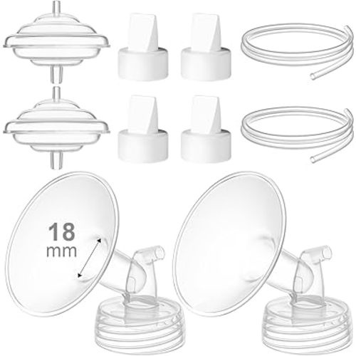 Breast Pump Accessories Kit - 18mm Flange Set Compatible with Spectra S1/S2/Motif Luna, Includes Valves, Tubing & Backflow Protectors