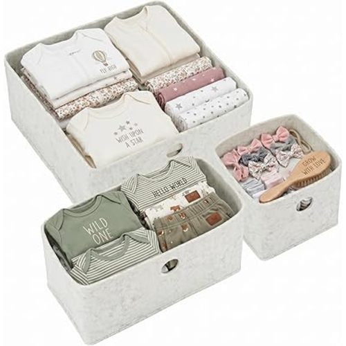 Parker Baby Felt Drawer Organizers 3 Pack | Versatile & Sturdy Nursery Organizers for Drawers | Extra-Durable and Collapsible Soft Felt Drawer Storage Bins w/Soft Edges | Heathered White, 3 Pack