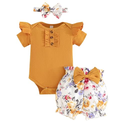 GDTOGRT Baby Girl Clothes Newborn Infant Outfit Ruffle Romper and Short Pants Clothing Sets for Summer Spring