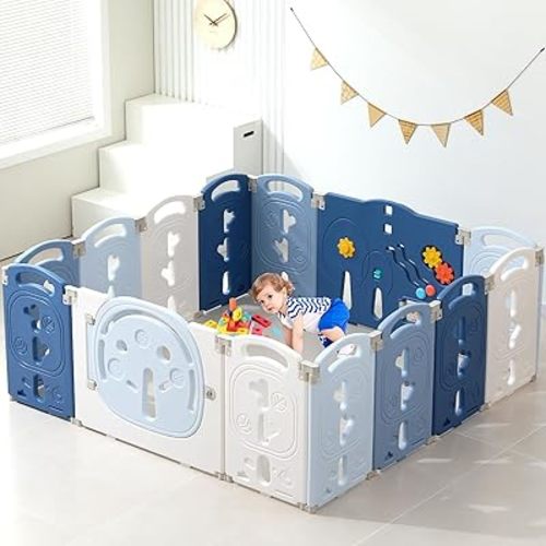 Baby Playpen,Foldable Playpen for Babies and Toddlers,Kids Activity Centre Safety Play Yard,Safety Gates for Indoor&Outdoor,Toddler Fence Play Area,Portable, Educational, 14 Panels