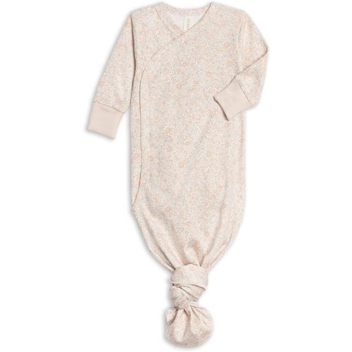Colored Organics Baby 100% Organic Cotton Newborn Knotted Gown - Infant Indy Kimono Wrap Front Tie Knot with Mitten Cuffs