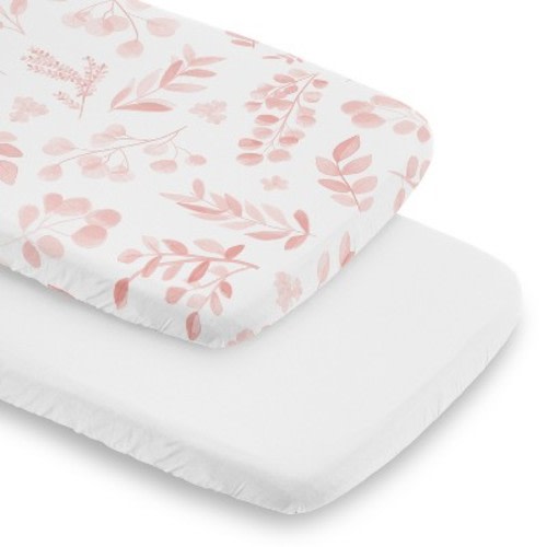 Sweet Jojo Designs Girl Baby Bassinet Fitted Sheets Set Botanical Blush Pink and White 2pc