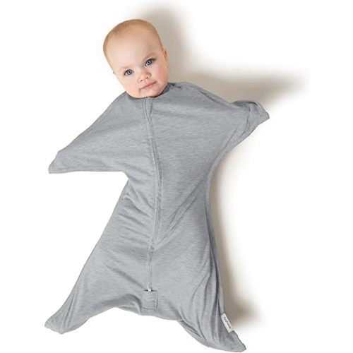 SleepingBaby Zipadee-Zip Transition Swaddle - Cozy Baby Swaddling Blanket with Zipper Convenience - Roomy Wearable Blanket for Easy Diaper Changes - 6-12 Month - Hall of Fame Grey Heather
