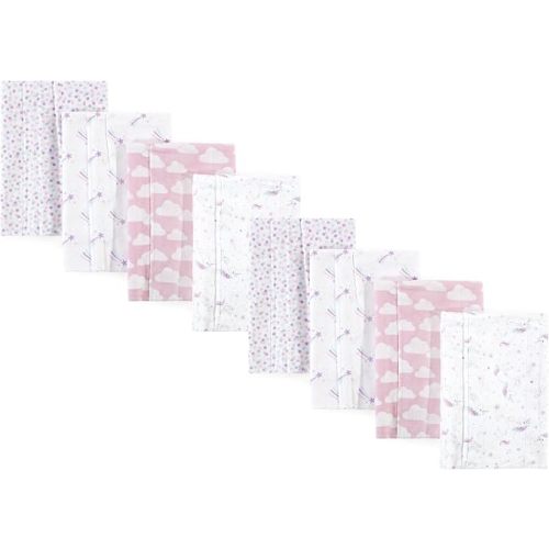 Hudson Baby Cotton Poly Flannel Burp Cloths Multipack, Pink Blue Pretty Floral 8-Pack, One Size