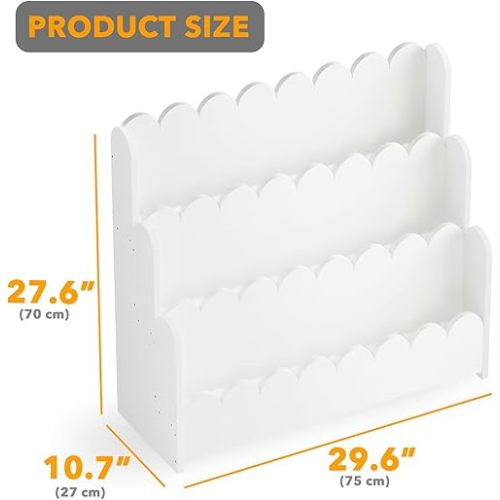 SpaceAid 3-Tier Scalloped Bookshelf, Montessori Bookcase for Toddlers, Wooden Book Shelf Organizer Display Furniture for Kids Rooms, Playroom, Nursery and Classroom, White