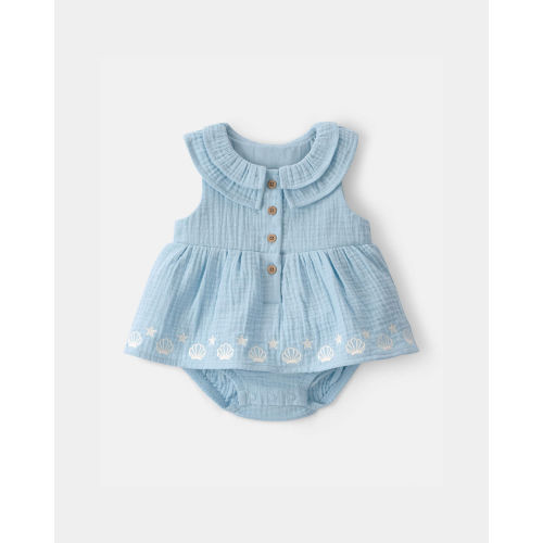 Baby Girl Shell Embroidered Gauze Bodysuit Dress - Blue | Carter's