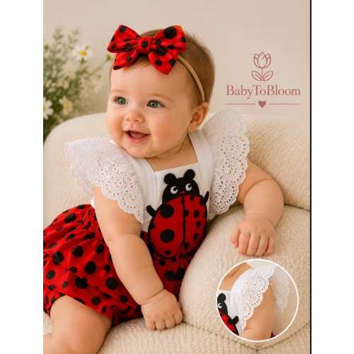 Baby Girl Ladybug Bodysuit Set – Summer Romper Outfit for Infant 0-18 Months – Baby Shower Gift