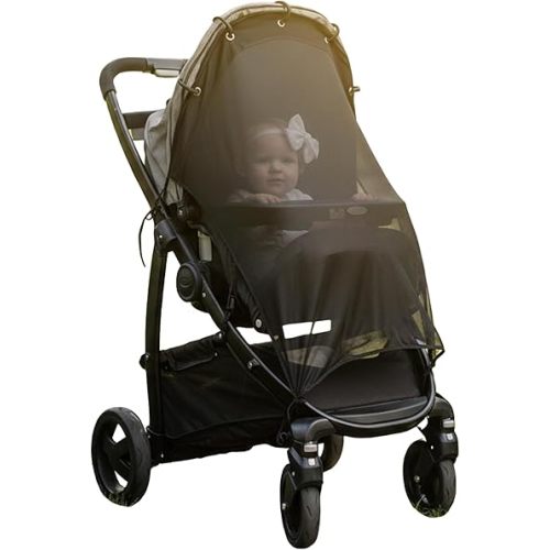 Stroller Sun Shade - Universal UV Protection Cover for Strollers Sunshade with See Through, Clip-On Sun Blocker, Sun Shield for Baby, Breathable Adjustable Fit, Full Coverage, XL Black