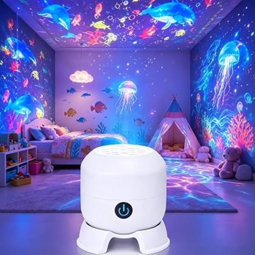 Dynamic Rotating LED Projector Light, 360° Rotating Ocean Wave Night Projection Night Light, Rechargeable Ocean Wave Projector, Multi-Angle Projection Base for Bedroom, Home Theater (Ocean)