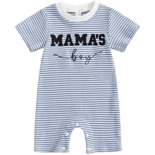 Newborn Baby Boy Summer Clothes Mamas Boy Embroidery Jumpsuit Waffle Round Neck Romper Onesie 3 6 12 18 Months
