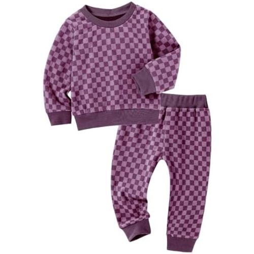 WESIDOM Toddler Girl Clothes Checkered Long Sleeve Pullover Tops + Pants Toddler Baby Sweatsuit Fall Winter Outfits